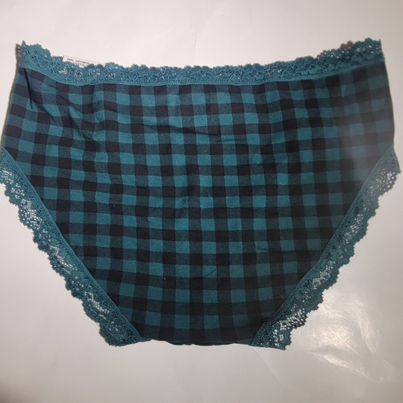Jenni Women's Lace Trim Bikini Underwear Buffalo Plaid Green - Picture 2 of 2